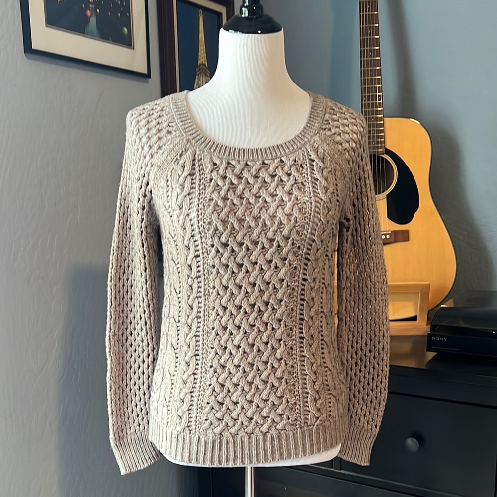 (4/$10) American Eagle Women's Cable Knit Sweater - Dark Beige